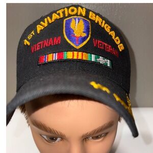 U.S. Warriors 1st Aviation Brigade Vietnam Veteran Black Embroidered Hat Cap